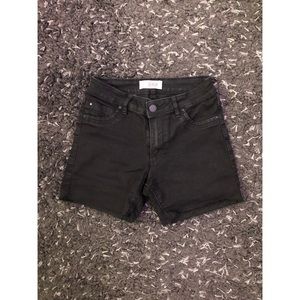 Black Denim Raw Hem Shorts